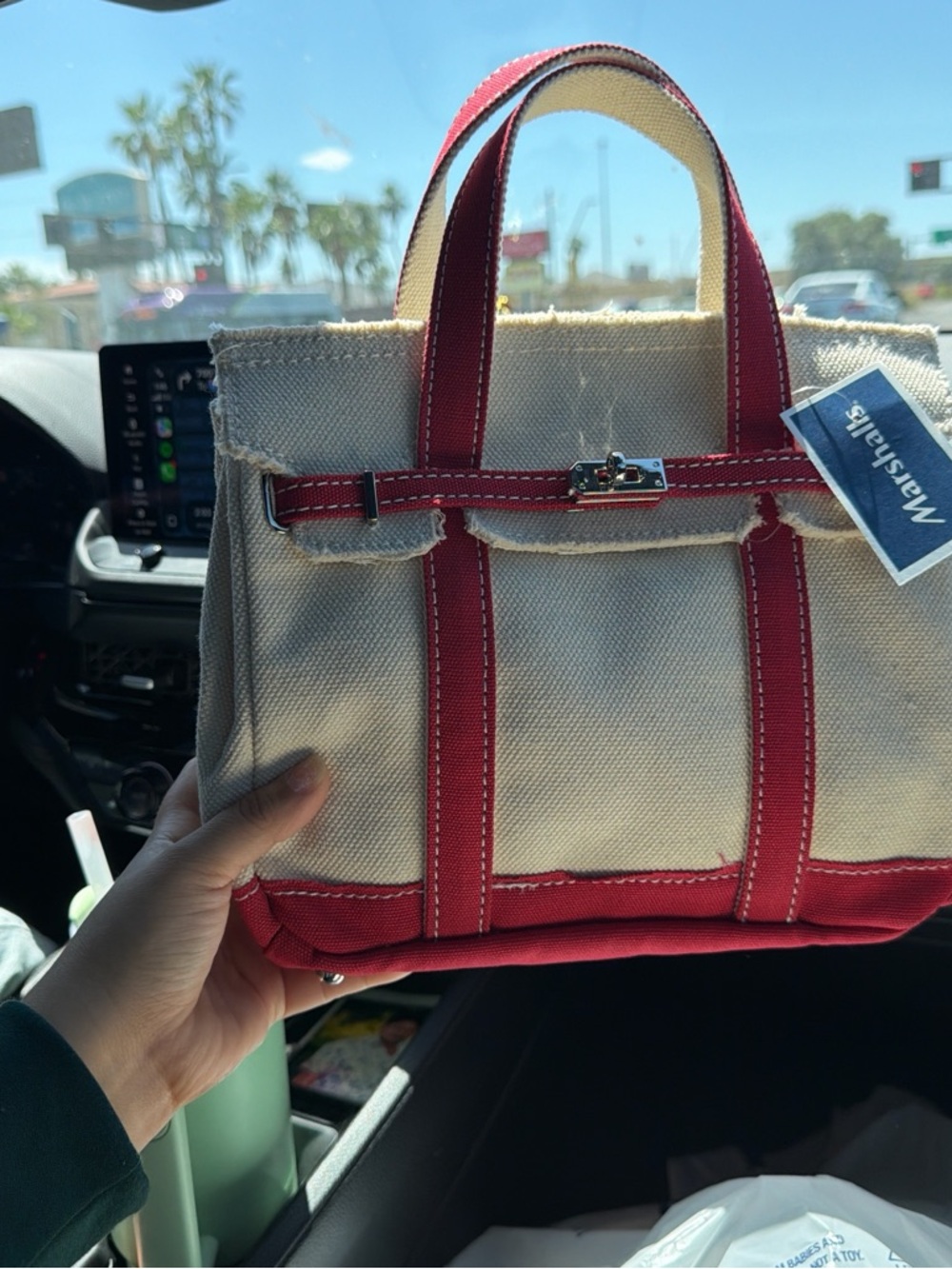 Canvas Tote Bag in Cream and Red